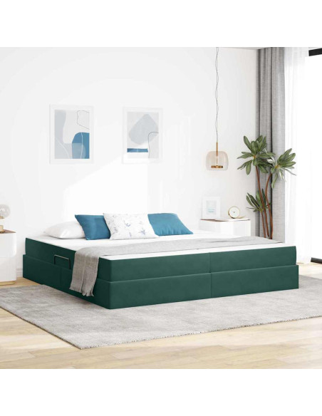 Letto con contenitore e materasso Verde Scuro 200 x 200 cm