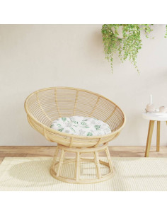 Cuscino Rotondo Motivo a Foglie Ø 60x11 cm in Tessuto Oxford