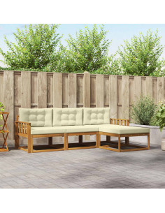 Set di divani da esterno con cuscino 4 pcs Naturale e Crema