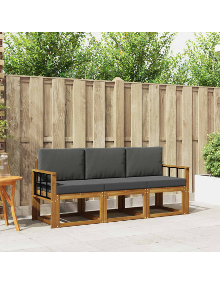 Set di divani da esterno con cuscino 3 pcs Naturale e Antracite