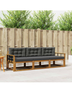 Set di divani da esterno con cuscino 3 pcs Naturale e Antracite