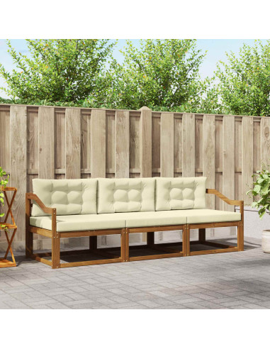 Set di divani da esterno con cuscino 3 pcs Naturale e Crema