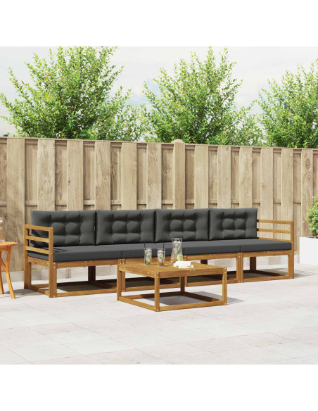 Set di divani da esterno con cuscino 5 pcs Naturale e Antracite