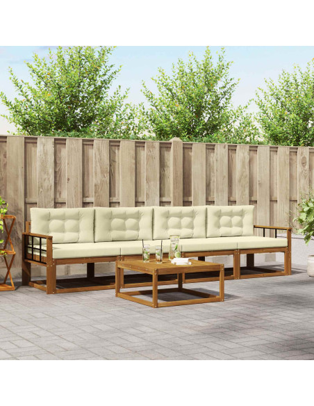 Set di divani da esterno con cuscino 5 pcs Naturale e Crema