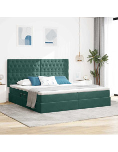 Letto con contenitore e LED Verde Scuro 200 x 200 cm Velluto