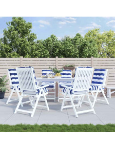 Cuscini Sedia Schienale Basso 6 pz a Righe Blu e Bianche Oxford