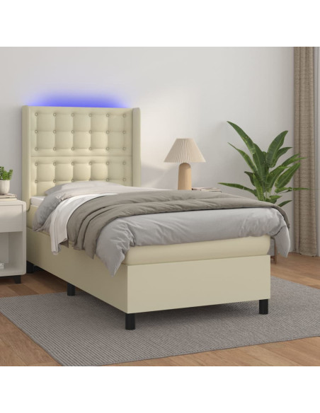 Giroletto a Molle con Materasso e LED Crema 90x190cm Similpelle