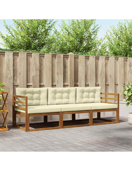 Set di divani da esterno con cuscino 3 pcs Naturale e Crema