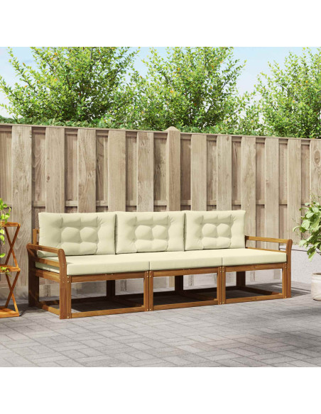 Set di divani da esterno con cuscino 3 pcs Naturale e Crema