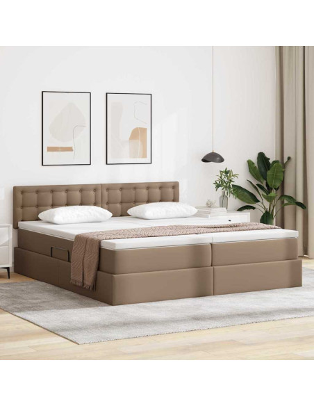 Letto con contenitore e LED con led Cappuccino 200 x 200 cm