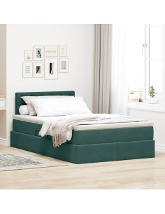 Letto con contenitore e LED Verde Scuro 120 x 190 cm Velluto