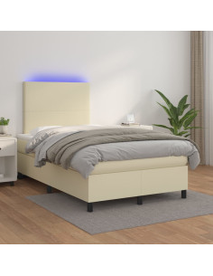 Giroletto Molle con Materasso e LED Crema 120x200cm Similpelle