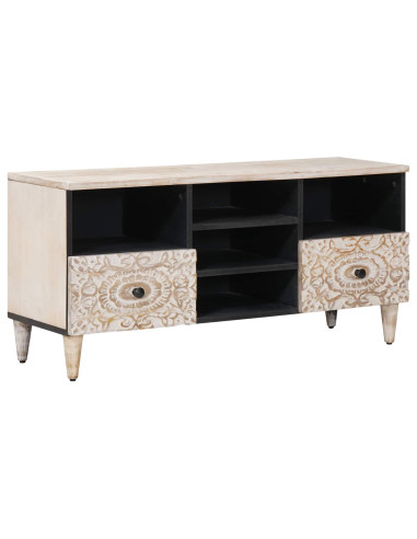 Mobile TV Bianco 100 x 33,5 x 46 cm Legno di mango massello