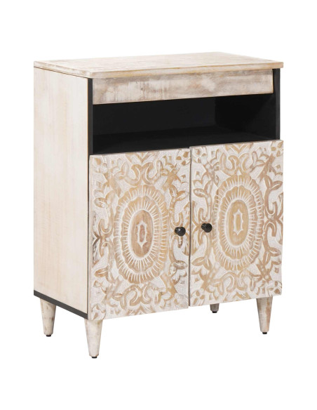 Credenza Bianco 60 x 33,5 x 75 cm Legno di mango massello