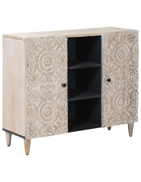Credenza Bianco 90 x 33,5 x 75 cm Legno di mango massello