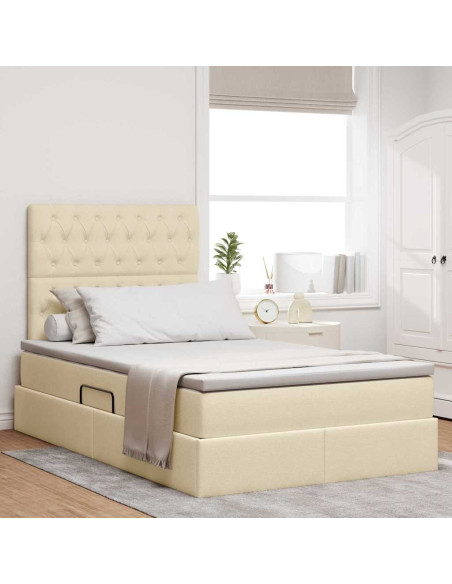 Letto con contenitore e LED Crema 120 x 190 cm Poliestere