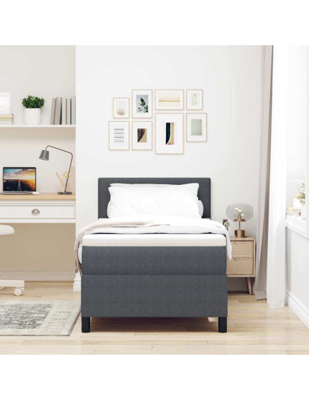 Letto a molle con testiera Grigio Scuro e Bianco 90 x 200 cm