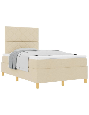 Letto a molle con materasso Crema 120 x 190 cm Tessuto