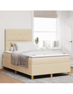 Letto a Sorgente LED con materasso Crema 120 x 190 cm Tessuto