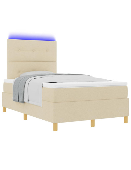 Letto a Sorgente LED con materasso Crema 120 x 190 cm Tessuto