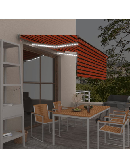Tenda Automatica LED Sensore Vento 3x2,5m Arancione Marrone