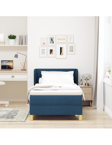 Letto a molle con materasso Blu 90 x 190 cm Tessuto