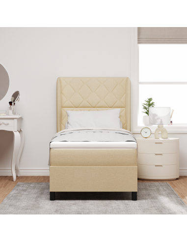 Letto a molle con materasso Crema 100 x 200 cm Tessuto