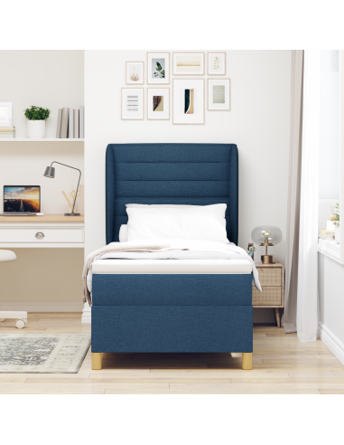 Letto con molle e materasso Grigio Scuro 90x190 cm Tessuto Blu