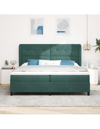 Letto a molle con materasso Verde Scuro 200 x 200 cm Poliestere