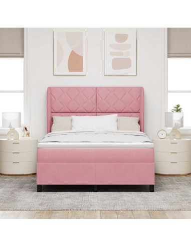 Letto a molle con testiera Rosa 200 x 160 cm Velluto