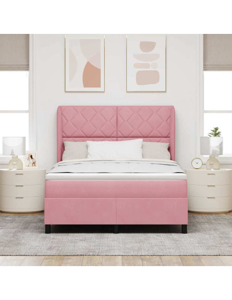 Letto a molle con testiera Rosa 200 x 160 cm Velluto