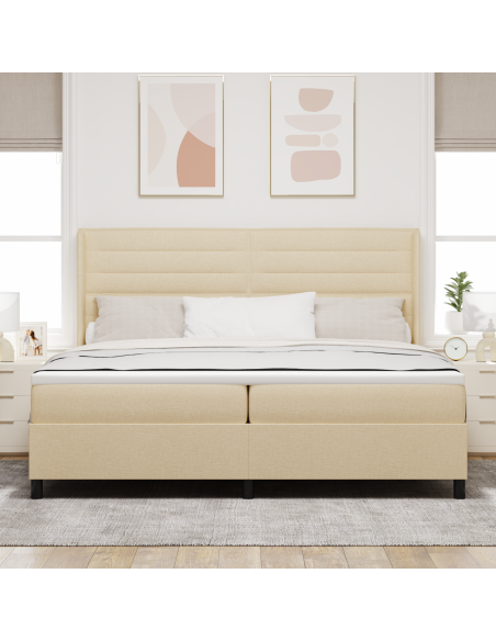 Letto a molle con materasso Crema 200 x 200 cm Tessuto
