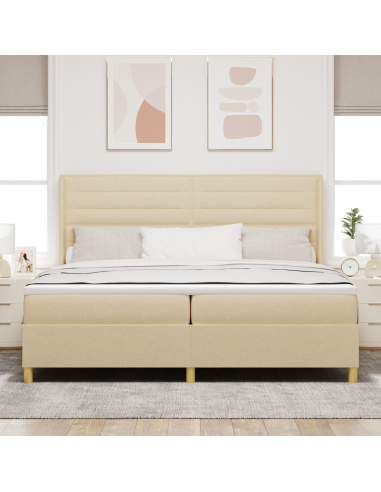 Letto a molle con materasso Crema 200 x 200 cm Tessuto