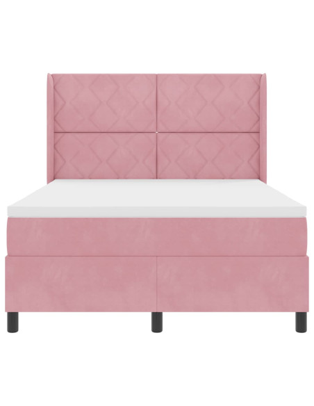 Letto a molle con materasso Rosa 160 x 200 cm Velluto