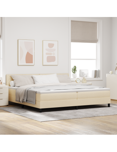 Letto a molle con materasso con led Crema 200 x 200 cm Tessuto
