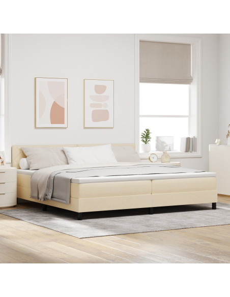 Letto a molle con materasso con led Crema 200 x 200 cm Tessuto