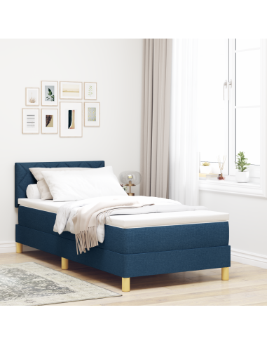 Letto a Sorgente LED con materasso Blu 90 x 190 cm Tessuto