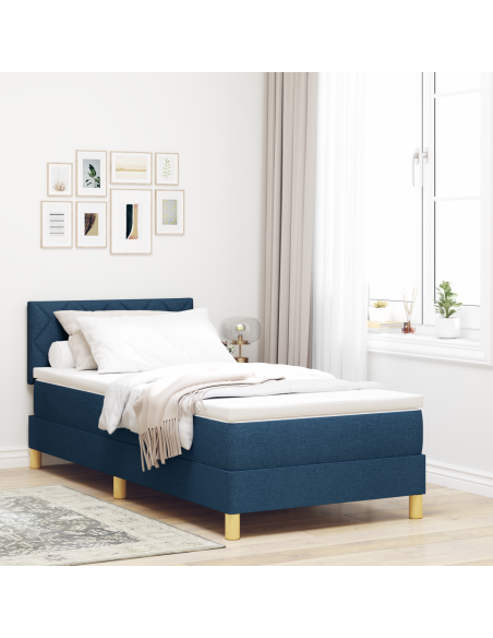 Letto a Sorgente LED con materasso Blu 90 x 190 cm Tessuto