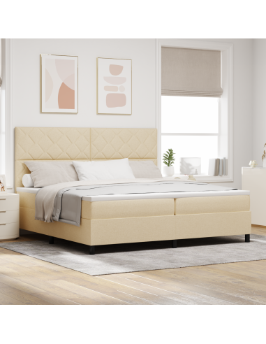 Letto a molle con materasso con led Crema 200 x 200 cm Tessuto