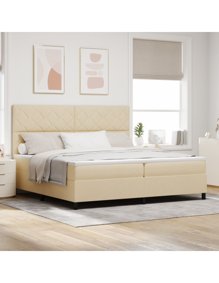 Letto a molle con materasso con led Crema 200 x 200 cm Tessuto