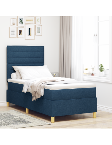 Letto a Sorgente LED con materasso Blu 90 x 190 cm Tessuto
