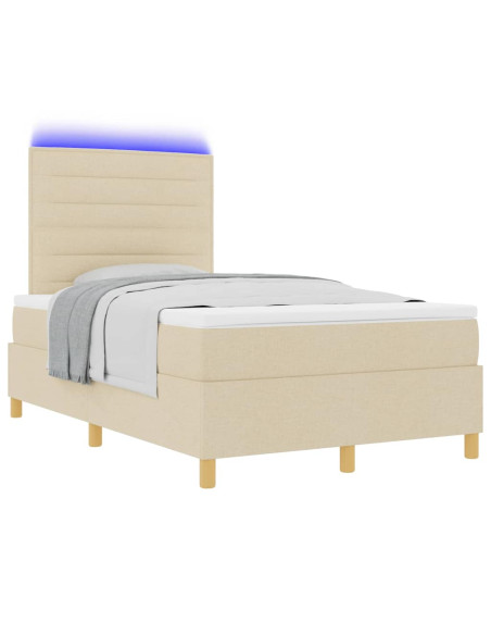 Letto a Sorgente LED con materasso Crema 120 x 190 cm Tessuto