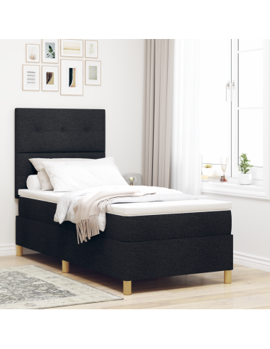 Letto a Sorgente LED con materasso Nero 90 x 190 cm Tessuto