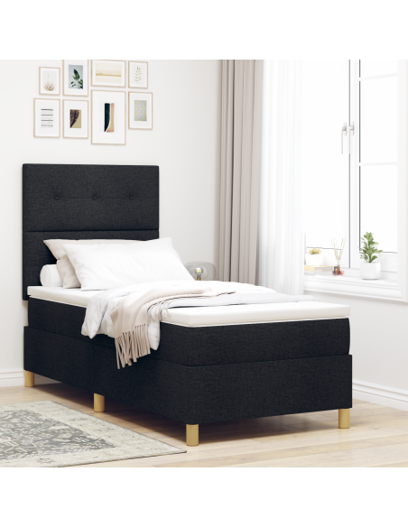 Letto a Sorgente LED con materasso Nero 90 x 190 cm Tessuto
