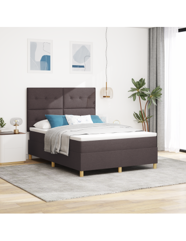 Letto a Sorgente LED Marrone Scuro 160 x 200 cm Tessuto