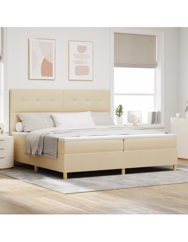 Letto a Sorgente LED con materasso Crema 200 x 200 cm Tessuto
