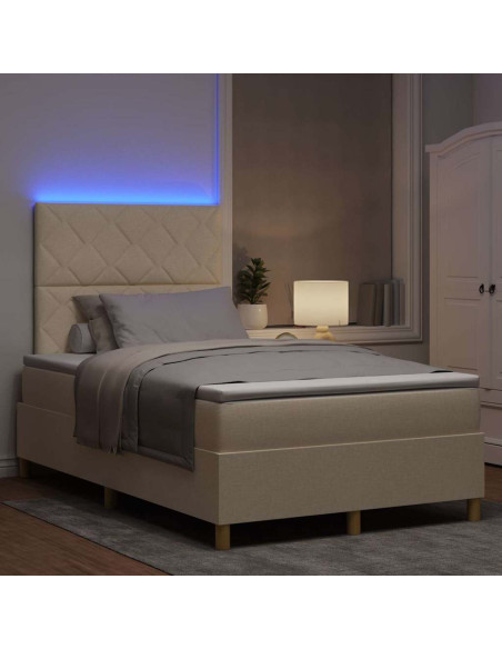 Letto a Sorgente LED con materasso Crema 120 x 190 cm Tessuto