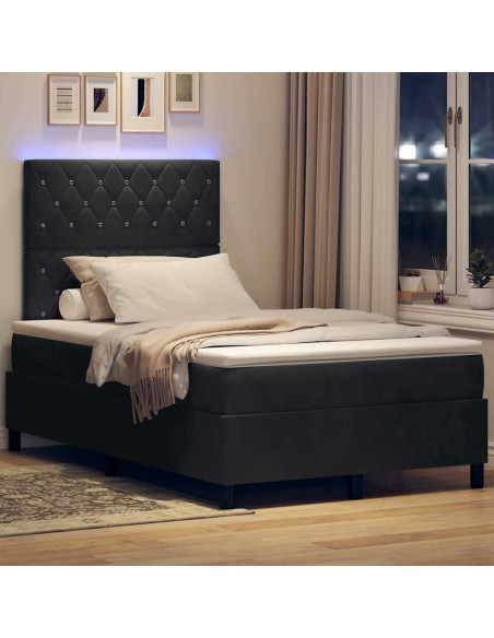 Letto a Sorgente LED con materasso Nero 120 x 200 cm Velluto