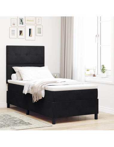 Letto a Sorgente LED con materasso Nero 100 x 200 cm Tessuto