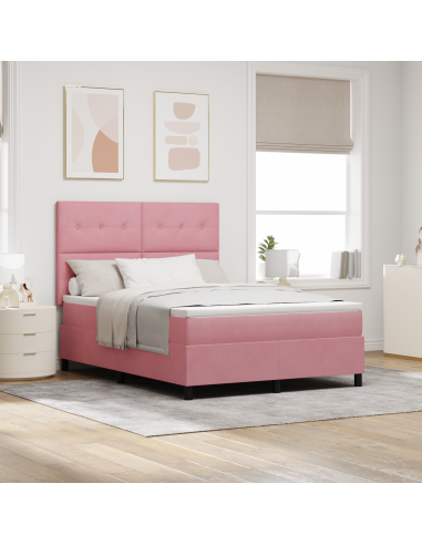 Letto a Sorgente LED con materasso Rosa 160 x 200 cm Tessuto